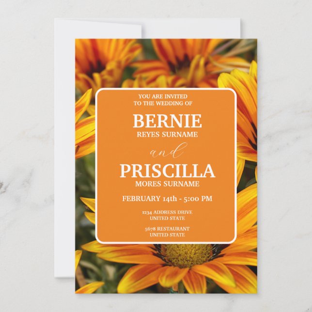 Convite Casamento Elegante De Girassol E Tipografia Branca (Frente)