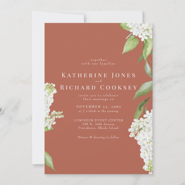 Convite Casamento Elegante de Hydrangea Cinnamon White (Frente)