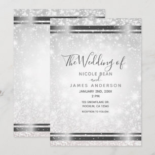 Convite Casamento Elegante de Inverno com Brilho Branco