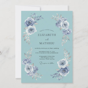 Convite Casamento Elegante de Inverno em Azul Poeirento
