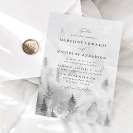 Convite Casamento Elegante de Inverno na Floresta Cinza