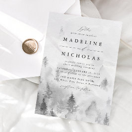Convite Casamento Elegante de Inverno na Floresta Cinza