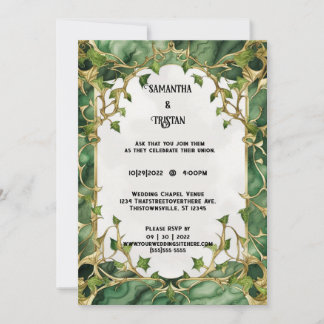 Convite Casamento Elegante de Ivy Trim Marble Verde