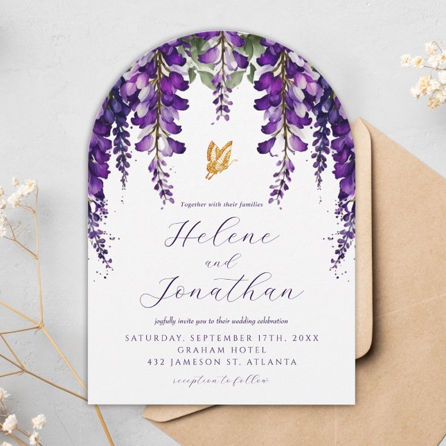 Convite Casamento Elegante de Jardim Floral de lavanda Wat (Lavender Watercolor Floral Garden Elegant Wedding Invitation)