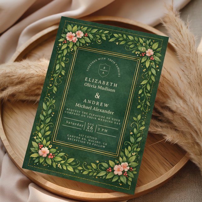 Convite Casamento Elegante de Jardim Vintage (Criador carregado)