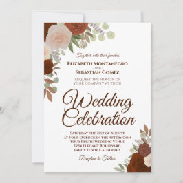 Convite Casamento Elegante De Laranja De Ferrugem De Rosas