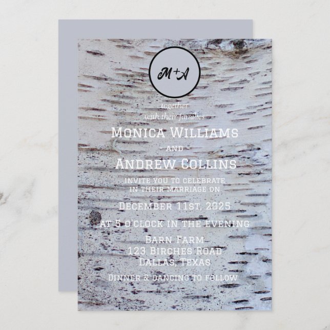 Convite Casamento Elegante de Latidos da Árvore Rústica de (Frente/Verso)