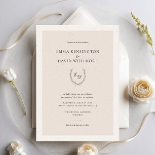 Convite Casamento Elegante de Laurel Wreath Rosa-Blush
