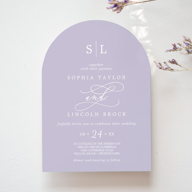 Convite Casamento Elegante de Lavanda Roxo de Arch SOPHIA (SOPHIA Arch Lavender Purple Spring Elegant Wedding Invitation)