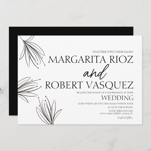 Convite Casamento Elegante De Letras Desenhado À Mão De Li (Frente/Verso)