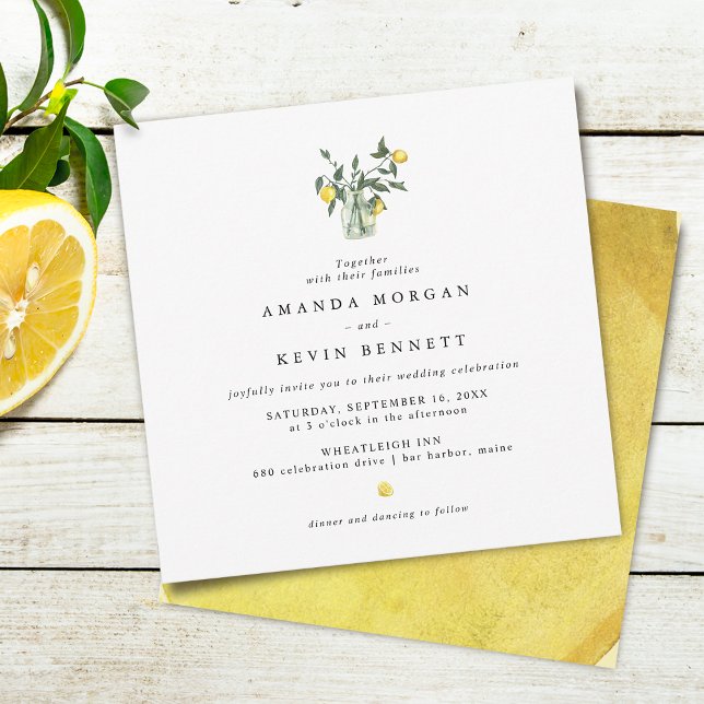 Convite Casamento elegante de limões amarelos (Elegant Lemons In Jar Wedding Invitation)