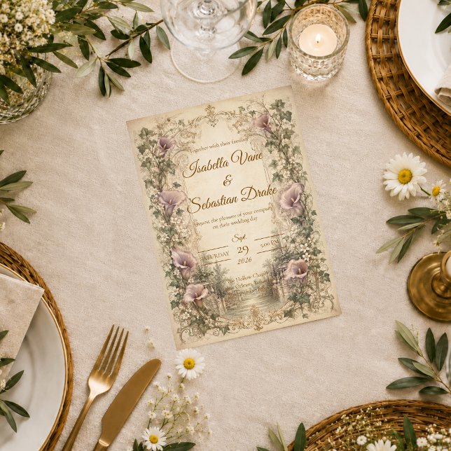 Convite Casamento Elegante de Lírio Calla Vintage (Criador carregado)