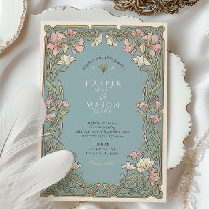 Convite Casamento Elegante de Lírio Rosa Art Nouveau