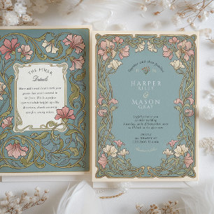 Convite Casamento Elegante de Lírio Rosa Art Nouveau