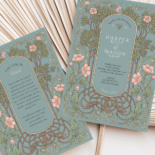 Convite Casamento Elegante de Lírio Rosa Art Nouveau