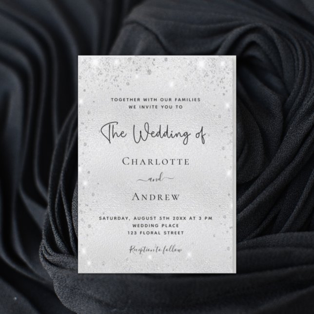 Convite Casamento elegante de luxo com poeira de prata (Criador carregado)