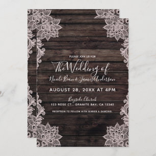 Convite Casamento elegante de madeira rústico do laço