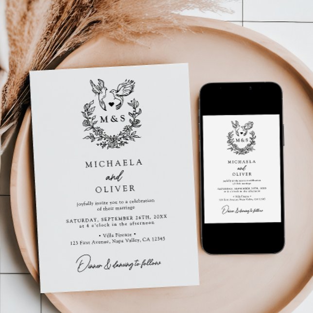 Convite Casamento Elegante De Manuscritos Botânicos Minima (Criador carregado)