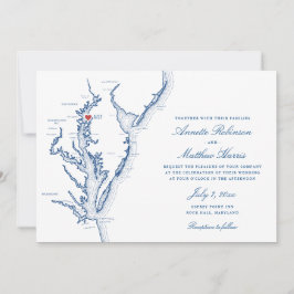 Convite Casamento Elegante de Mapa MD do Osprey Point Rock