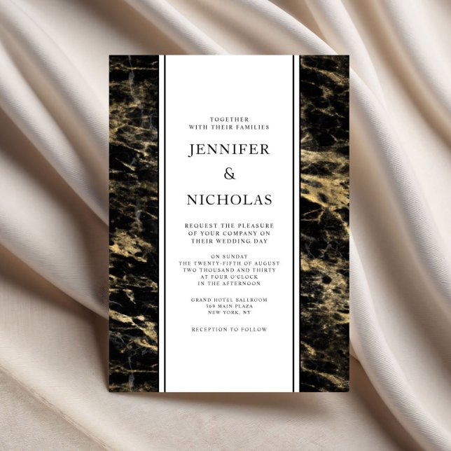 Convite Casamento Elegante de Marble Negro (Elegant Black Marble Wedding Invitation)