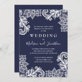 Convite Casamento Elegante de Marinho Lace Applique