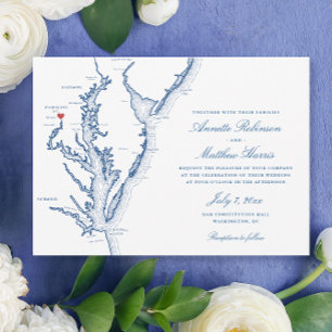 Convite Casamento Elegante de Marinhos do Mapa Washington 