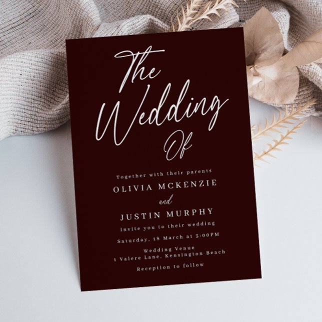 Convite Casamento Elegante de Maroon Moderno Burgundy (Criador carregado)