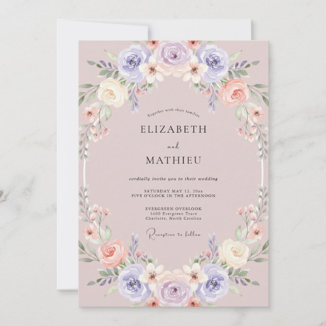 Convite Casamento Elegante de Mauve na Primavera (Frente)