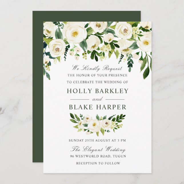 Convite Casamento Elegante De Molereca Floral Branca (Frente/Verso)