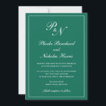 Convite Casamento Elegante de Monograma Formal Emerald Gre<br><div class="desc">O estilo tradicional é o convite para casamento verde esmeralda com um design simples e clássico com seu monograma inicial e seus nomes em um dentro de caligrafia elegante de uma fronteira fina. Todos os elementos de design podem ser alterados na ferramenta de edição de design. Estes convites de casamento...</div>
