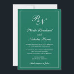 Convite Casamento Elegante de Monograma Formal Emerald Gre<br><div class="desc">O estilo tradicional é o convite para casamento verde esmeralda com um design simples e clássico com seu monograma inicial e seus nomes em um dentro de caligrafia elegante de uma fronteira fina. Todos os elementos de design podem ser alterados na ferramenta de edição de design. Estes convites de casamento...</div>