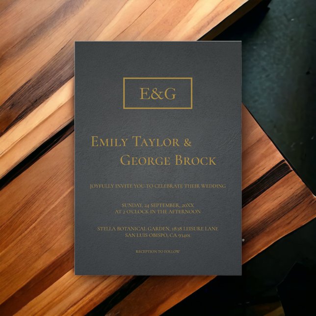 Convite Casamento Elegante De Monograma Simples Preto E Do (Criador carregado)