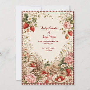 Convite Casamento Elegante de Morango Picnic Luxo