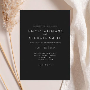 Convite Casamento Elegante de Negro e Branco Minimalista