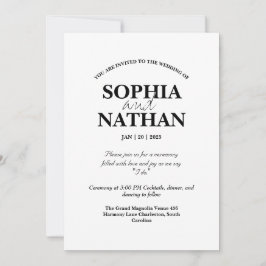 Convite Casamento Elegante de Negro e Branco Minimalista