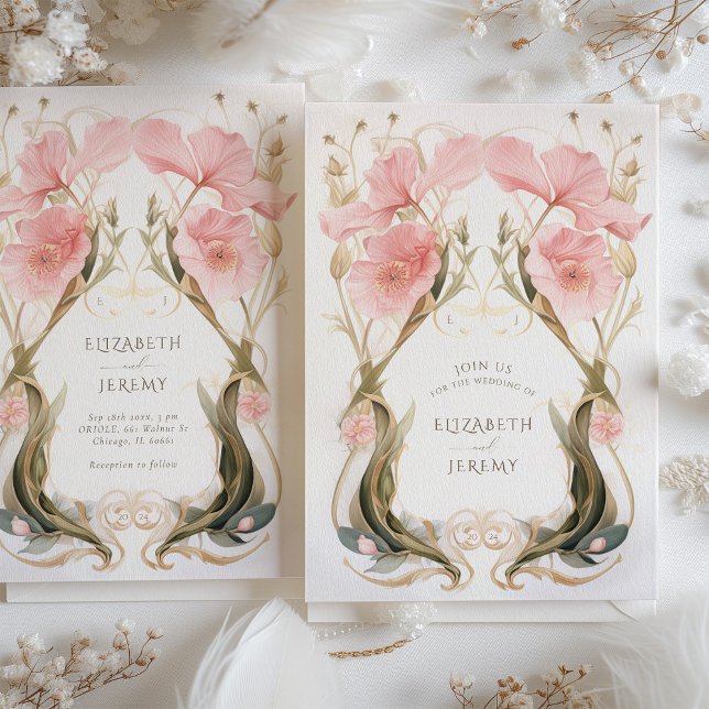 Convite Casamento Elegante De Nouveau, Blush E Arte Floral (Criador carregado)