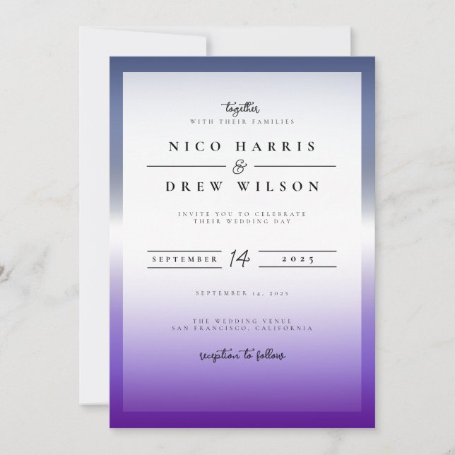 Convite Casamento Elegante de Orgulho Lésbico Lavanda (Frente)