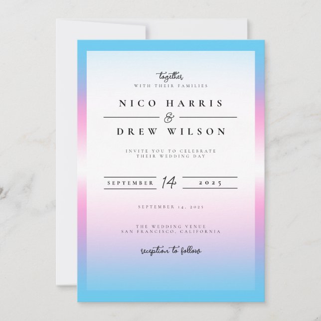 Convite Casamento Elegante de Orgulho Trans  (Frente)