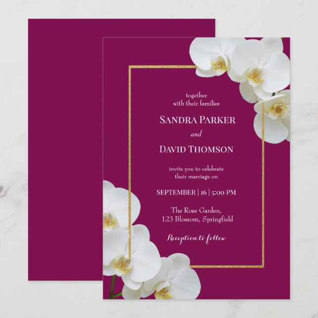Convite casamento elegante de orquídeas brancas (Frente/Verso)