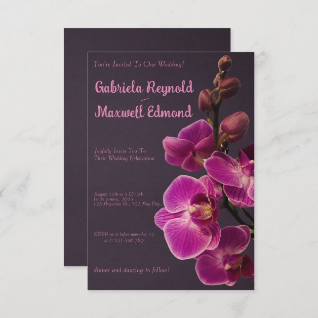 Convite Casamento Elegante de Orquídeas Rosa-Rosa (Frente/Verso)
