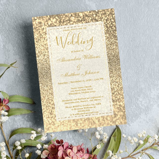 Convite Casamento elegante de ouro branco de luxo (Luxury elegant white gold glitter Wedding Invitation)
