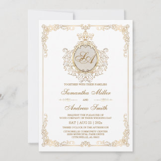 Convite Casamento Elegante de Ouro e Branco