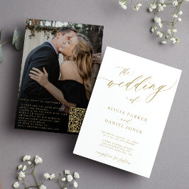Convite casamento elegante de ouro moderno com foto do cód