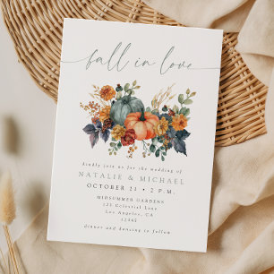 Convite Casamento Elegante de Outono com Abóbora Apaixonad