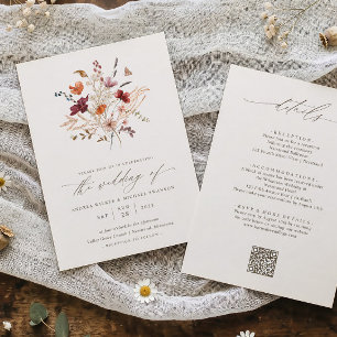 Convite Casamento Elegante de Outono com Flor Silvestre Tu