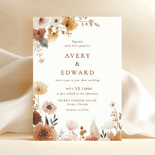 Convite Casamento Elegante de Outono com Flores