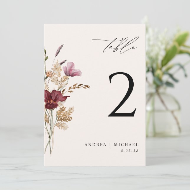 Convite Casamento Elegante de Outono com Flores Silvestres (Em pé/Frente)