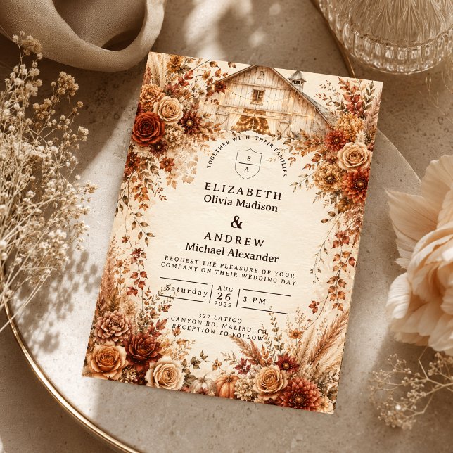Convite Casamento Elegante de Outono em Celeiro (Criador carregado)