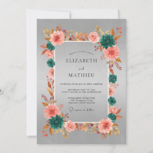 Convite Casamento Elegante de Outono em Tons de Teal Prate