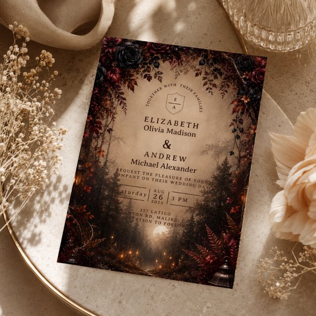 Convite Casamento Elegante de Outono Escuro (Criador carregado)